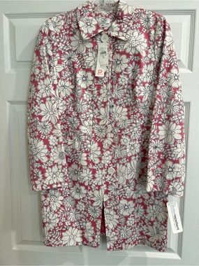 NWT Ann Taylor LOFT Floral Pink & White Trench Rain Coat Jacket Sz. 8 Petite